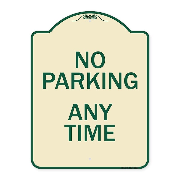 Signmission Designer Series-No Parking Any Time, Tan & Green Heavy-Gauge Aluminum, 24" x 18", TG-1824-9827 A-DES-TG-1824-9827 - main